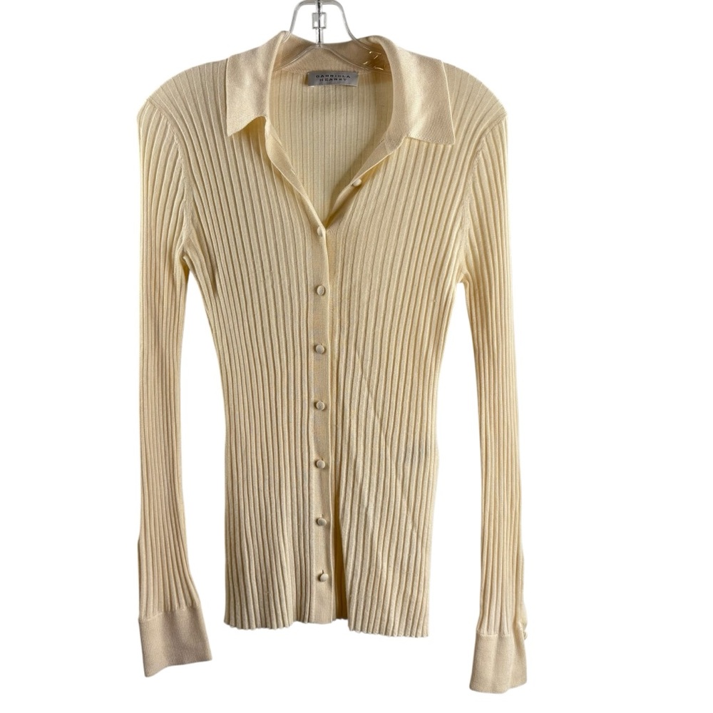 Gabriela Hearst Cream Ribbed Silk-Blend Button-Down Top